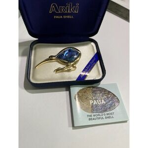 ARIKI PAUA 22K GOLD PLATE ABALONE KIWI BIRD PIN BROOCH BOXED NEW ZEALAND